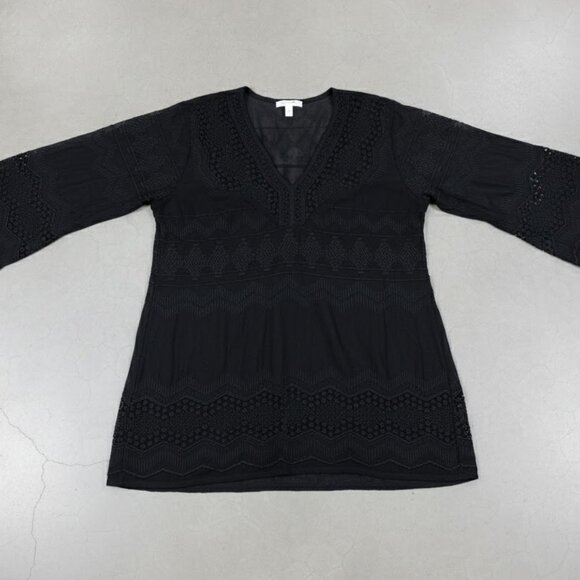 NWOT La Blanca Black Crochet V-Neck Bell Sleeve Swim Cover-Up Tunic XL - Picture 7 of 13